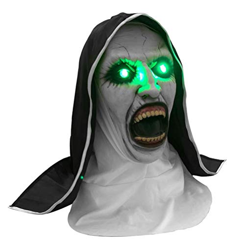 La máscara de terror de monja, Cosplay Scary Latex Masks Disfraz de Halloween Valak Scary Latex Masks con velo Máscara de cosplay, Halloween Cosplay Party Prank Props Full Head Cosplay para adultos