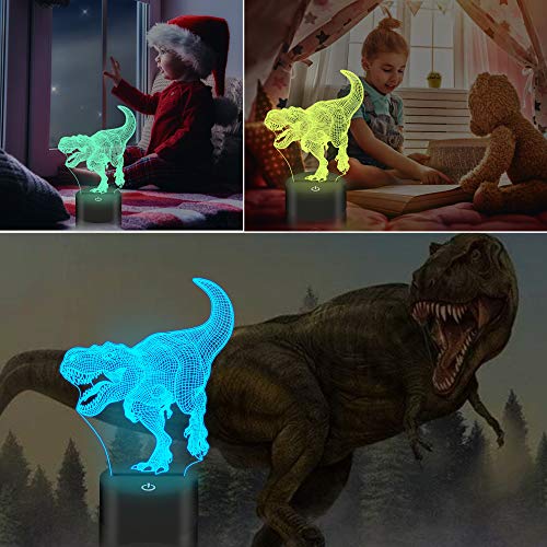 Lámpara de ilusión óptica 3D con diseño de dinosaurio para niños, niños, niñas, regalos, 16 colores, mando a distancia con temporizador, Velociraptor, juguete nocturno