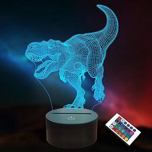 Lámpara de ilusión óptica 3D con diseño de dinosaurio para niños, niños, niñas, regalos, 16 colores, mando a distancia con temporizador, Velociraptor, juguete nocturno