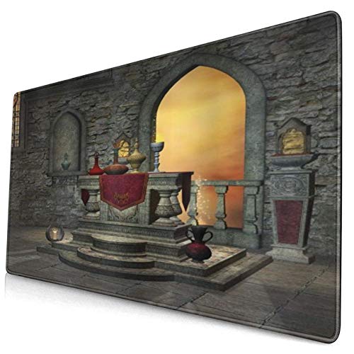 LASINSU Alfombrilla Gaming,Mesa de Altar gótica en el Castillo de la época barroca Inspirada en el Mago de la alquimia,con Base de Goma Antideslizante,750×400×3mm