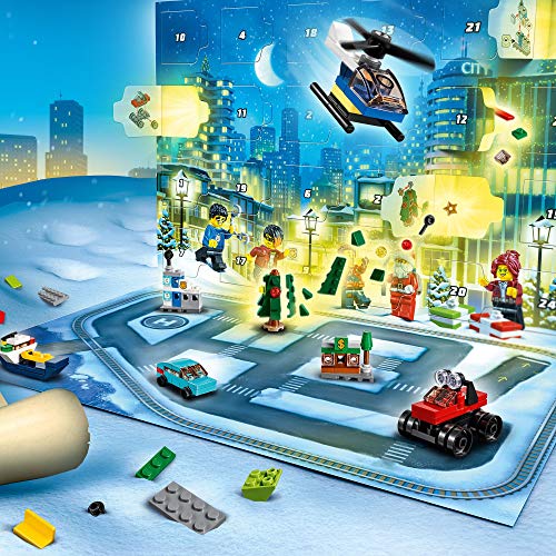 LEGO 60268 City Calendario de Adviento Navidad 2020, Miniset de Contrucción con Microvehículos y Trineo de Papá Noel