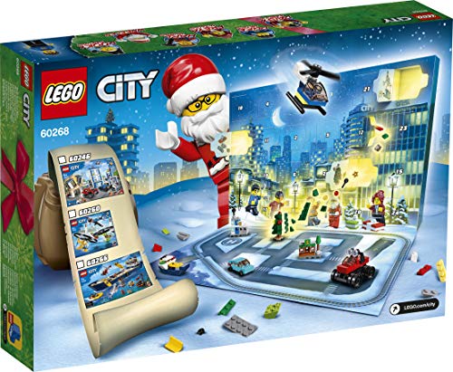 LEGO 60268 City Calendario de Adviento Navidad 2020, Miniset de Contrucción con Microvehículos y Trineo de Papá Noel