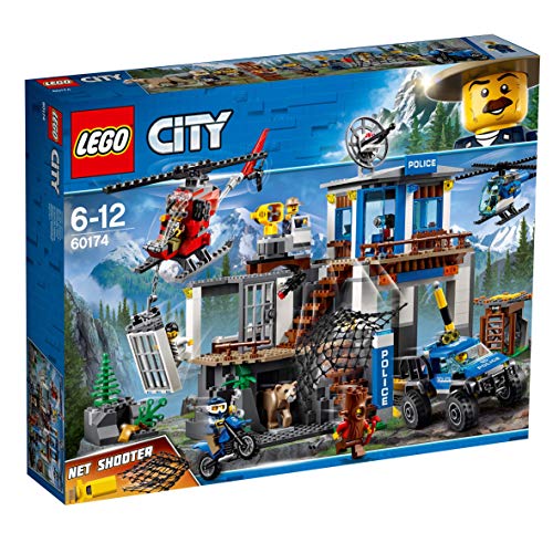 LEGO City Police - Montaña: Comisaria Policía, Set de Construcción de Juguete de Policía con Helicópteros, Coche y Moto de Policía y Minifiguras (60174)