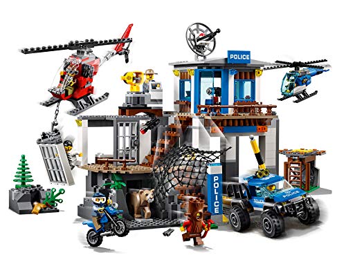LEGO City Police - Montaña: Comisaria Policía, Set de Construcción de Juguete de Policía con Helicópteros, Coche y Moto de Policía y Minifiguras (60174)