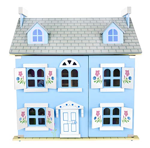 Leomark Dream House Casa de Muñecas de Madera con muñecas - Color Azul - Villa (60 cm - altura), Equipo Completo, Excelente Calidad, Accesorios adicionales