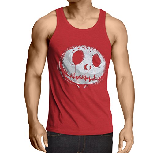 lepni.me Camisetas de Tirantes para Hombre cráneo asustadizo Cara - Pesadilla - Ropa de Fiesta de Halloween (Medium Rojo Multicolor)