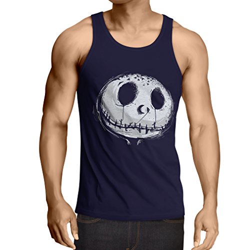 lepni.me Camisetas de Tirantes para Hombre cráneo asustadizo Cara - Pesadilla - Ropa de Fiesta de Halloween (Small Azul Multicolor)