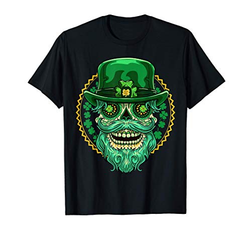 Leprechaun Sugar Skull Día de Muertos de San Patricio Camiseta