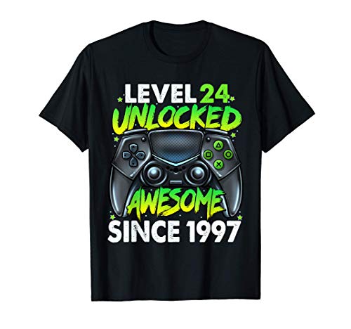 Level 24 Unlocked Awesome Since 1997 24th Birthday Gaming Camiseta