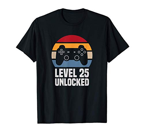 Level 25 Unlocked 25º Cumpleaños 25 Años Videojuego Camiseta