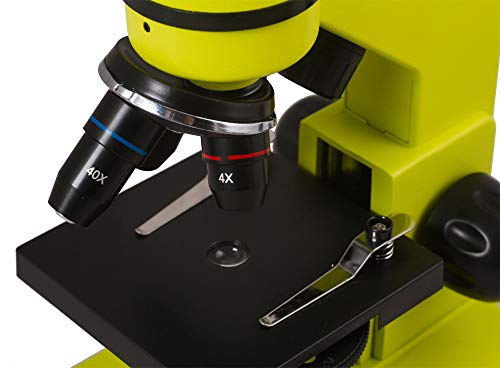 Levenhuk Microscopio Portátil Rainbow 2L Lime/Lima para Niños, con Kit de Experimentos, Iluminación Superior e Inferior por LED para Observar Toda Clase de Muestras