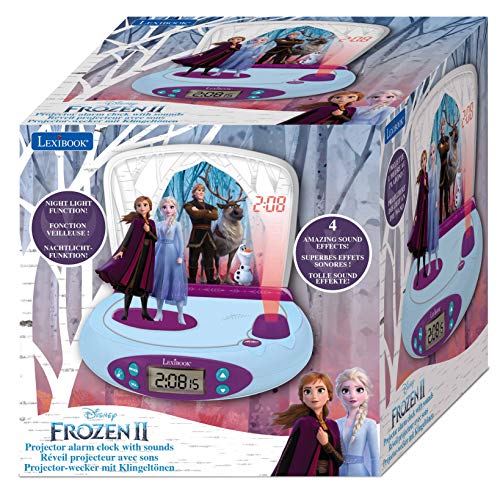 LEXIBOOK Disney Frozen 2-Reloj Despertador con Proyección de la Hora, en el Techo, Efectos de Sonido, RP510FZ, Color