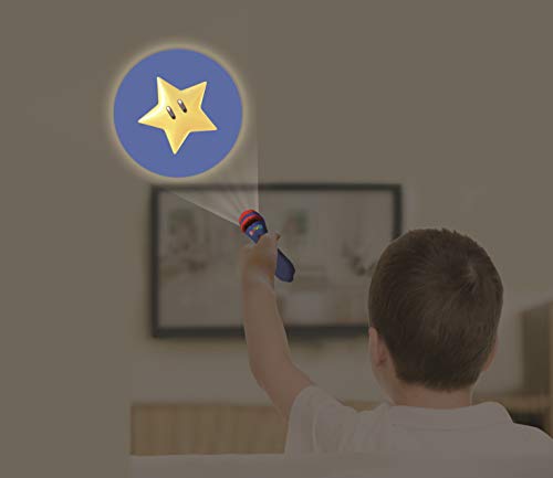 LEXIBOOK- Mario Nintendo Linterna de Bolsillo con proyector 3 Discos and 24 imágenes, Juego para Niños, Azul/Rojo