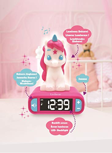 Lexibook Reloj Despertador del Unicornio, Pantalla LCD Digital y luz de Noche integrada, quitamiedos niña-RL800UNI, color rosa (RL800UNI) , color/modelo surtido