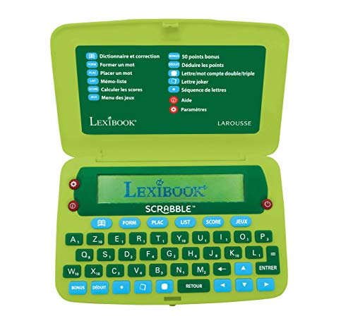 Lexibook-SCR8FR Dictionnaire électronique officiel du Scrabble ODS8, Larousse FISF, Format ergonomique, Large Touches, arbitre, correcteur d’orthographe, définitions, à Piles, Vert/Bleu, Color
