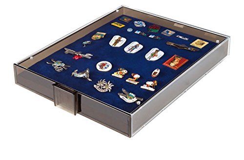 Lindner 2459 Bandeja de colección para Pins / Medallas, ahumado/plantillas azules