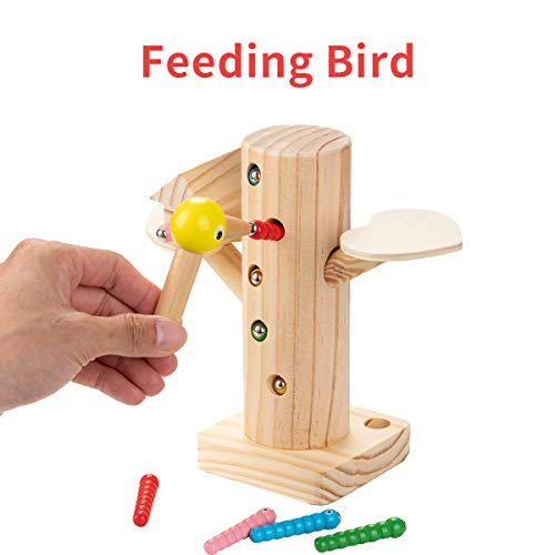 Locisne Juego educativo madera con gusano pájaro magnético, desarrollo aprendizaje para niños pequeños,modelado,color, cognitivo,físico,emocional,juguete magnético divertido