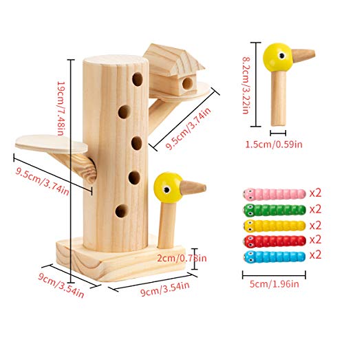 Locisne Juego educativo madera con gusano pájaro magnético, desarrollo aprendizaje para niños pequeños,modelado,color, cognitivo,físico,emocional,juguete magnético divertido