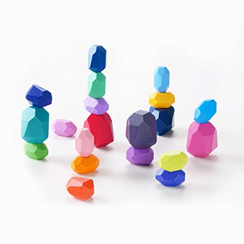 Locisne Juguetes apilables de Madera Stones Montessori, 20 Piezas de Bloques de construcción de Piedra de Colores, Actividad de clasificación educativos para niños
