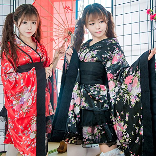 LUOEM Traje de criada tradicional japonesa Kimono Cosplay Outfit Maid Costume Dress Size S (Red)