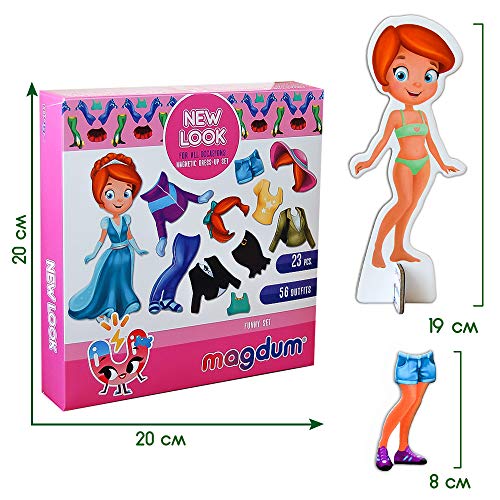 MAGDUM New Look - Muñeca de Vestir magnética, 56 Opciones de Ropa - Muñeca de Vestir magnética para niñas - 23 Piezas de Ropa magnética - Juego para niñas