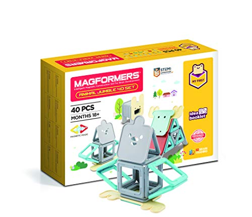Magformers Animal Jumble 40 Piece Set 40p, color grey, blue, yellow, red (702014) , color/modelo surtido