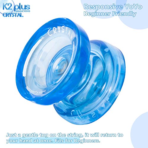 MAGICYOYO K2 Plus Crystal Sensible Yoyo para niños, yoyo para Principiantes, proposito Doble, con Rodamiento KK para intermedios avanzados, removedor de cojinetes, Bolsa, 5 Cuerdas de yoyo (Azul)