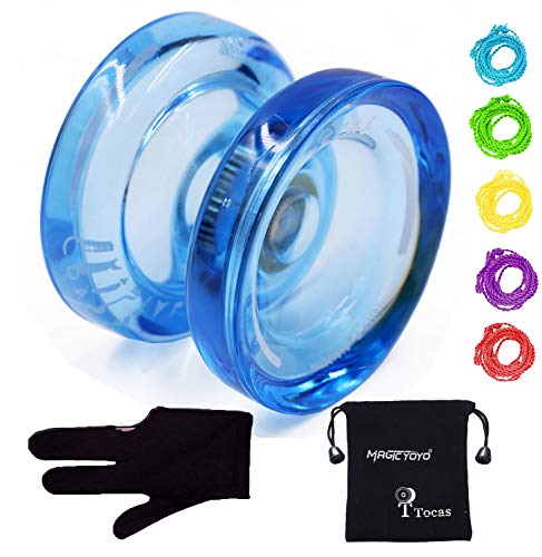 MAGICYOYO Yoyós para niños Responsive Yoyos K2 Crystal Yo-Yo Profesional Regalos para Principiantes con Bolsa de Guantes con 5 Cuerdas de yo-yo (Azul Cristal)