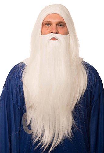 Mago de la Peluca en Blanco en un Conjunto con una Barba Blanca para los Hombres y Damas Mago Mago Gandalf Merlin Carnaval