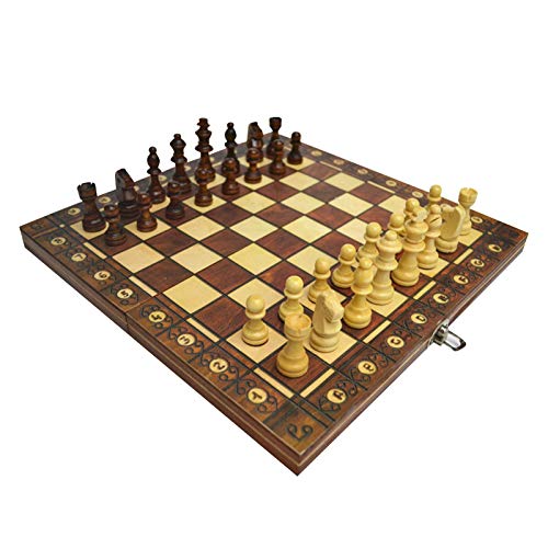 Makeover Juego de ajedrez de Madera Tablero Grande Tablero de ajedrez Juego de Damas de Madera Plegable Tablero de ajedrez de Madera portátil Backgammon de Madera para niños y Adultos