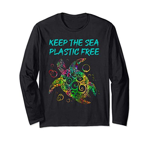 Mantenga el océano libre de plástico. Salva a las tortugas Manga Larga