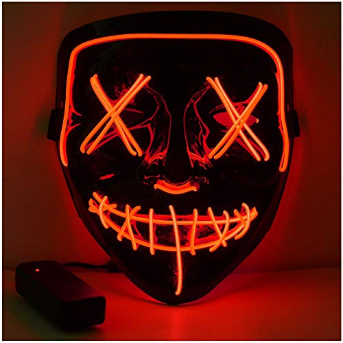 MáScaras Halloween LED Luminosa MáScara,Purga Horror Grimace Mask,para Navidad /Scary Halloween Disfraz/Cosplay /Grimace Festival /Fiesta Show /Mascarada, Alimentado Por BateríA( Rojo )