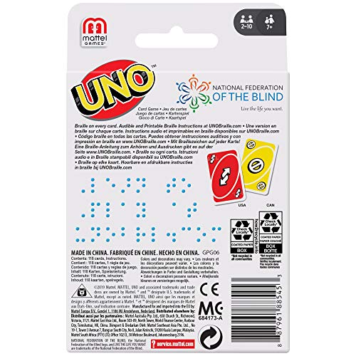 Mattel Games-UNO Braille Juegos de Cartas (GPG06)