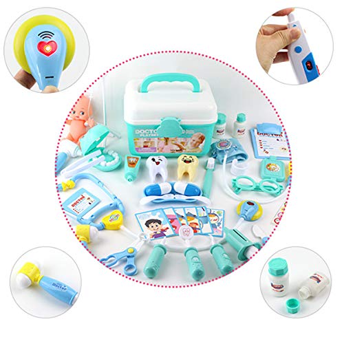 Max-Tonsen Juguetes para bebés para niñas, 44 Piezas/Juego Juego de Roles para niñas Doctor Juego Medicina Simulación Dentista Pretend Toy-Blue