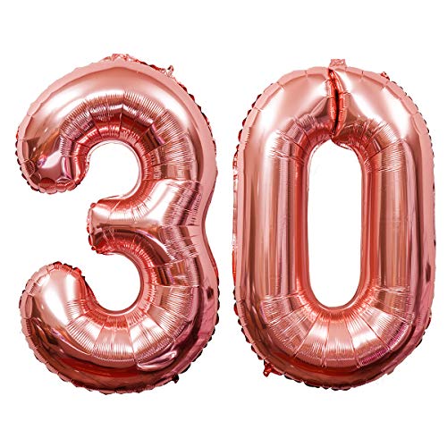 Meowoo Globo Número 30 Año Globo de Cumpleaños Foil Globo Gigante Helio Globo de Papel de Aluminio 100cm 40 Pulgada Fiesta de Aniversarios Suministros Decoración (Oro Rosa)