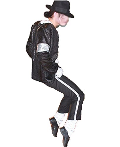 Michael Jackson Cosplay Kid Disfraz de Cosplay para Adultos 4pcs MJ Billie Jeans Jacket + Pant + Socks + Guante (W: 32-41kg H:130-140cm)