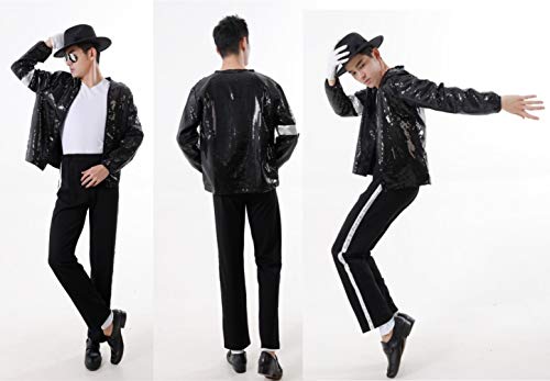Michael Jackson Cosplay Kid Disfraz de Cosplay para Adultos 4pcs MJ Billie Jeans Jacket + Pant + Socks + Guante (W: 32-41kg H:130-140cm)