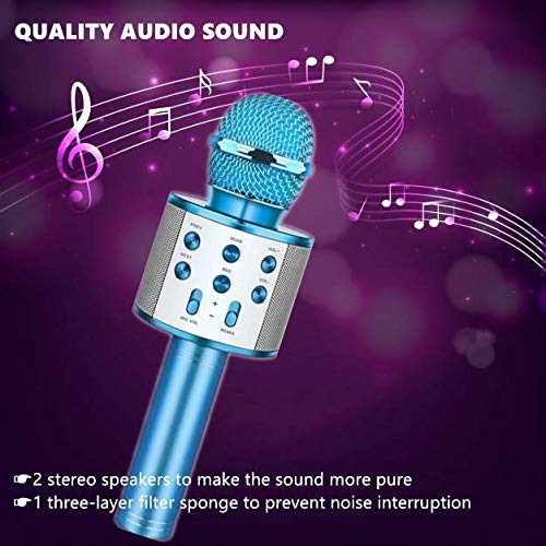 Micrófono Inalámbrico Karaoke Bluetooth,Micrófono Karaoke Portátil para KTV,Cantar,Grabación,Karaoke Player Micrófono con 2 Altavoces Incorporados, Compatible con PC/iPad/iPhone/Smartphone