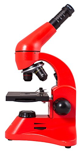 Microscopio Escolar Levenhuk Rainbow 50L Plus Orange/Naranja (Aumento 64–1280x, Cuerpo de Metal, Óptica de Vidrio) con Kit de Experimentos y Estuche