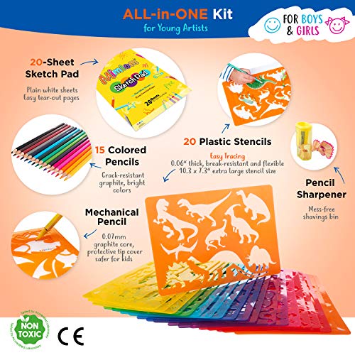 Mimtom Plantillas de Dibujo Kit de Manualidades para niños con 370 Figuras | Plantillas para Pintar Que desarrollan la Creatividad | Desde los 4 años