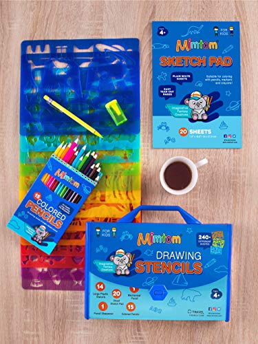 Mimtom Plantillas de Dibujo Kit de Manualidades para niños y Chicos con 240 Figuras | Plantillas para Pintar Que desarrollan la Creatividad | Desde los 4 años