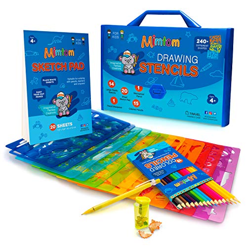 Mimtom Plantillas de Dibujo Kit de Manualidades para niños y Chicos con 240 Figuras | Plantillas para Pintar Que desarrollan la Creatividad | Desde los 4 años