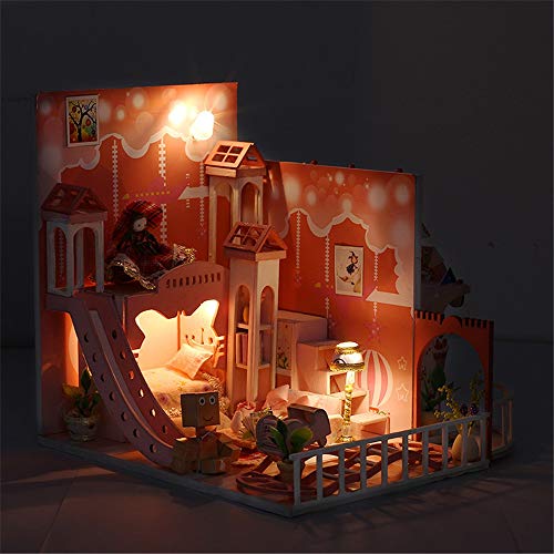 Miniatura de la Casa de Muñecas Casa de Juguetes de Bricolaje Hecha a Mano, Kit de miniaturas Hechas a Mano, Modelo de ático Rosado (sueño de la Infancia) para Adultos y niños