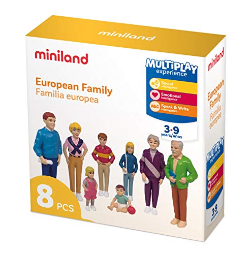 Miniland 27395 - Set de 8 figuras "Familia europea", 12,5 cm