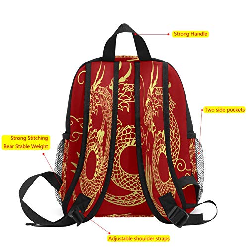 Mochila infantil para niños de 1 a 6 años de edad, mochila perfecta para niños y niñas de la leyenda del dragón chino dorado