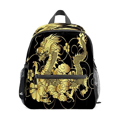 Mochila infantil para niños de 1 a 6 años de edad, mochila perfecta para niños y niñas, leyendas chinas, dragón dorado y negro