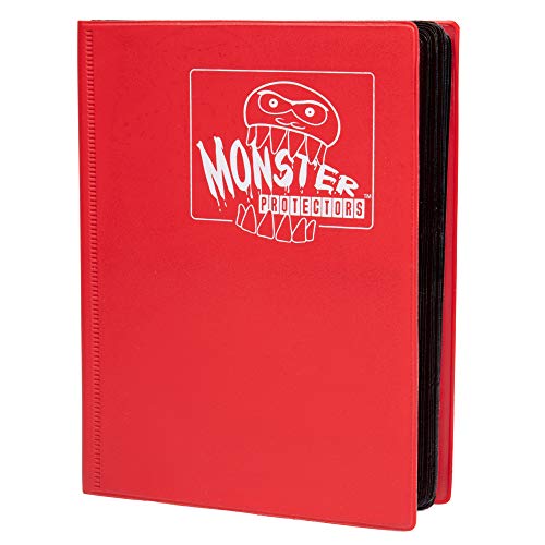 Monster Binder - 4 Pocket Trading Card Album - Matte Red (Anti-theft Pockets Hold 160+ Yugioh, Pokemon, Magic the Gathering Cards)
