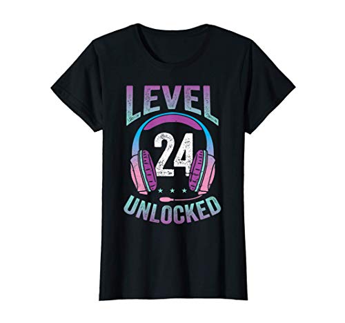 Mujer Gamer Girl Level 24 Unlocked Video Game 24th Birthday Gift Camiseta