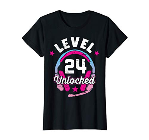 Mujer Gamer Girl Level 24 Unlocked Video Game 24th Birthday Gift Camiseta