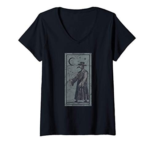 Mujer Oculto Plague Doctor Tarot Card Black Death Baphomet Devil Camiseta Cuello V